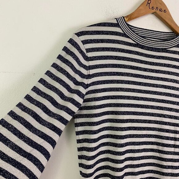 MAJE silver and black sparkly long sleeve striped dress - Picture 3 of 7